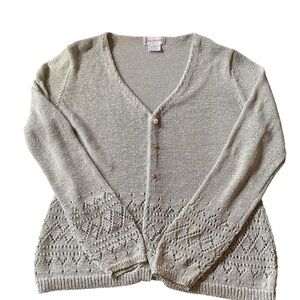 Light Green Openwork V-Neck Cardigan Sweater